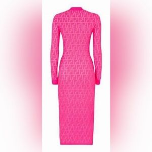 FENDI FF motif long-sleeved crew-neck midi dress